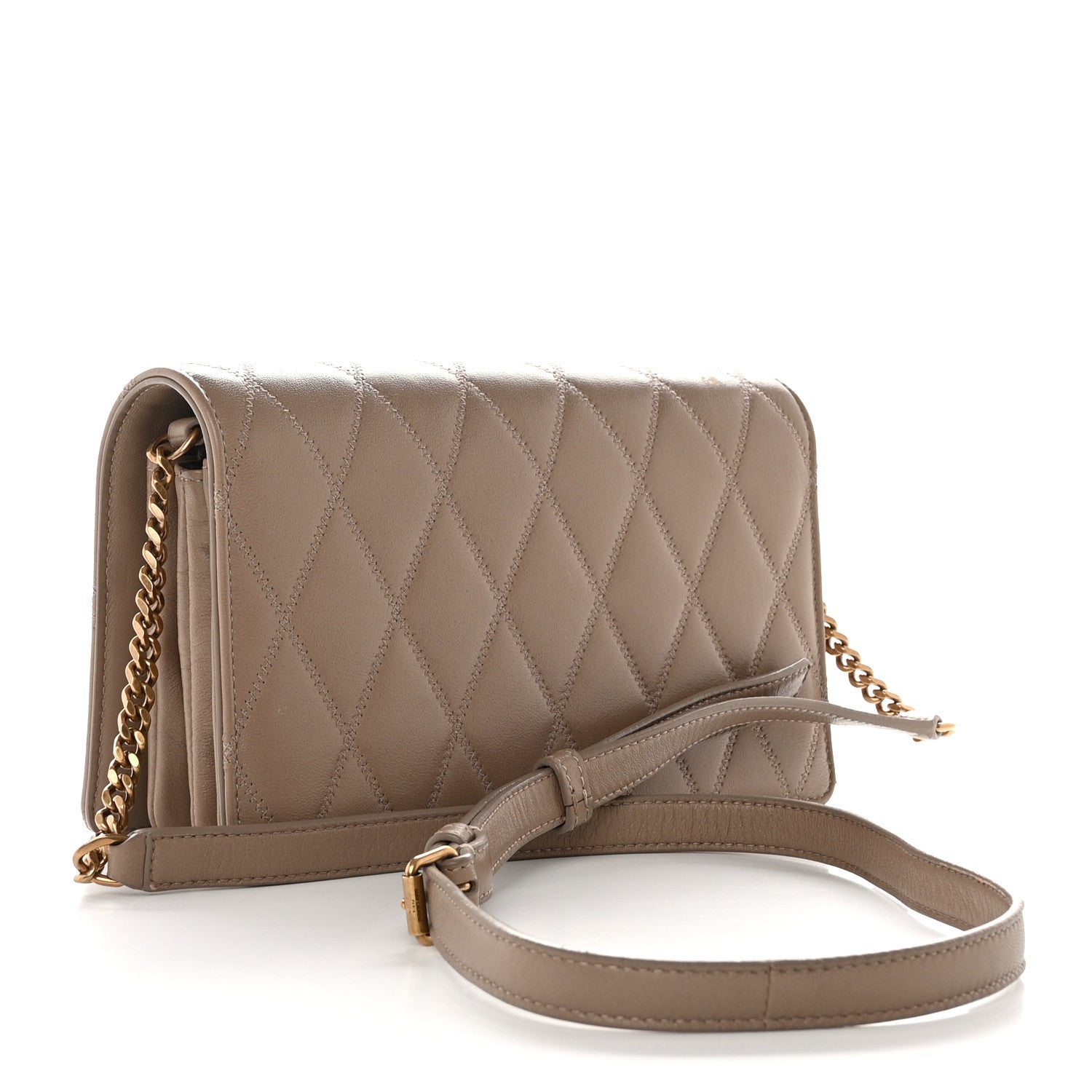 Saint Laurent Lambskin Diamond Quilted Angie Chain Bag Tan 3 of 12