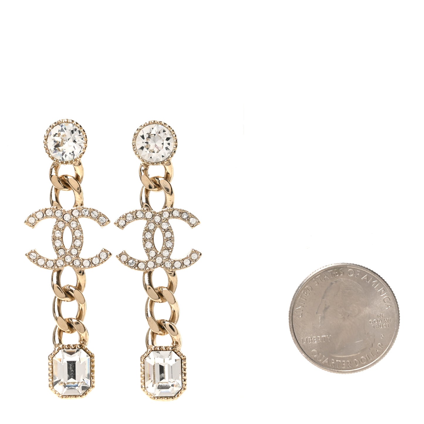 Crystal CC Chain Drop Earrings Gold