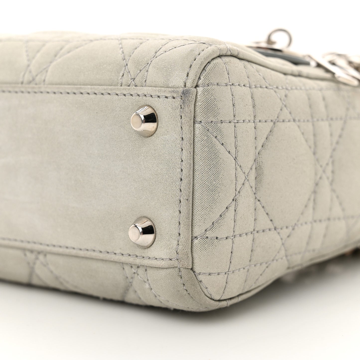 Metallic Lambskin Cannage Mini Lady Dior Silver