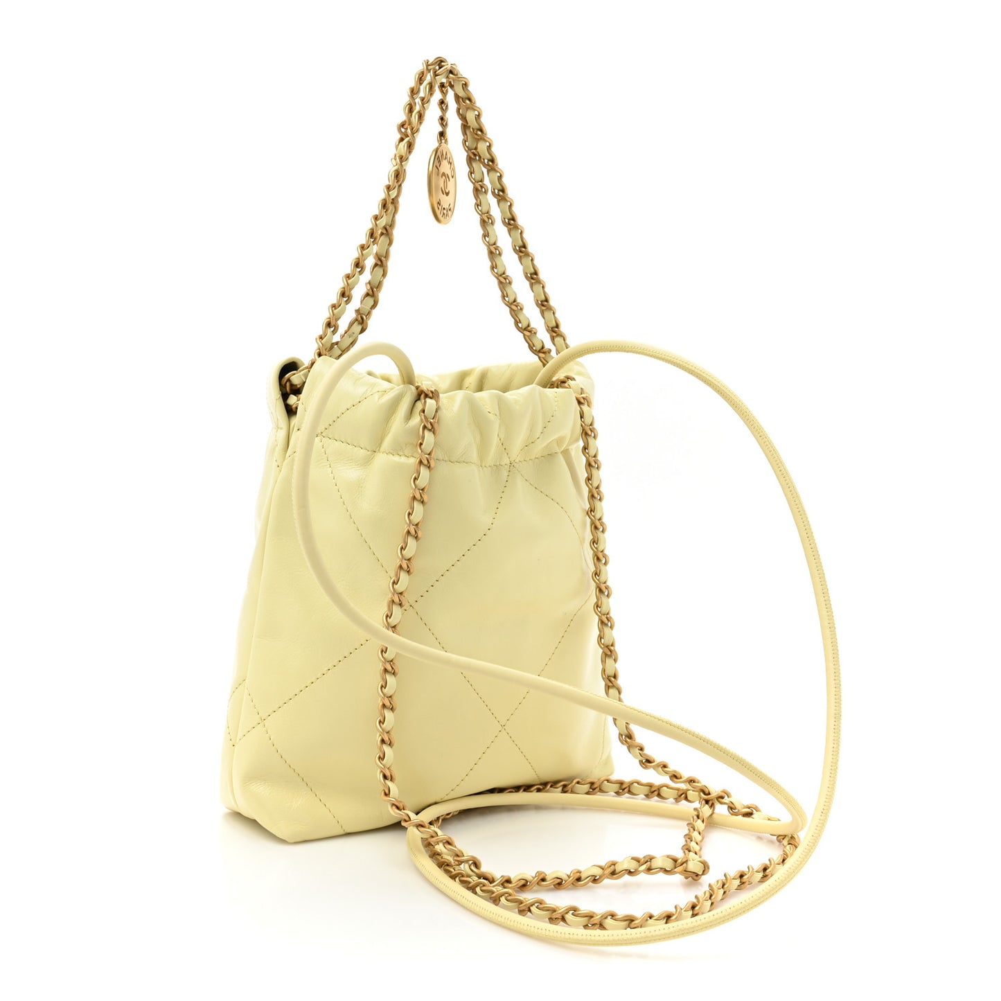 Shiny Calfskin Quilted Mini Chanel 22 Light Yellow