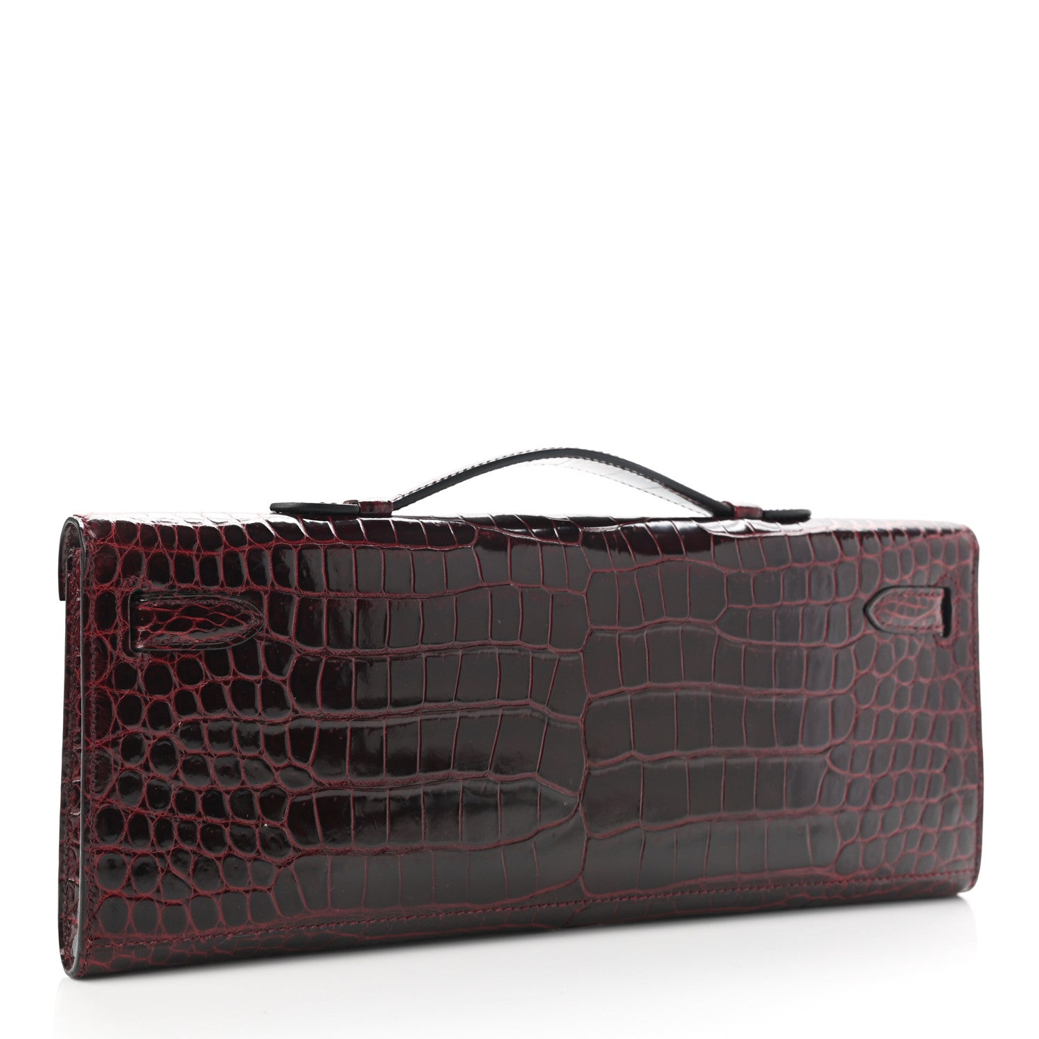 Hermes Shiny Porosus Crocodile Kelly Cut Pochette Rouge H 3 of 7
