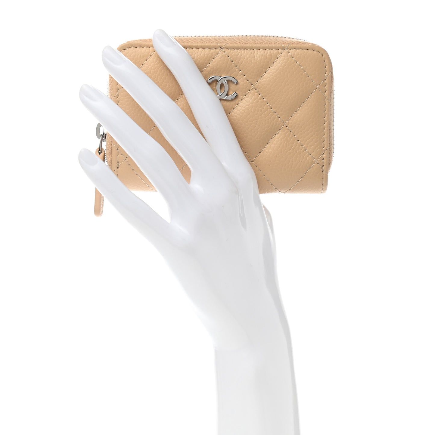 Caviar Quilted Zip Around Coin Purse Beige