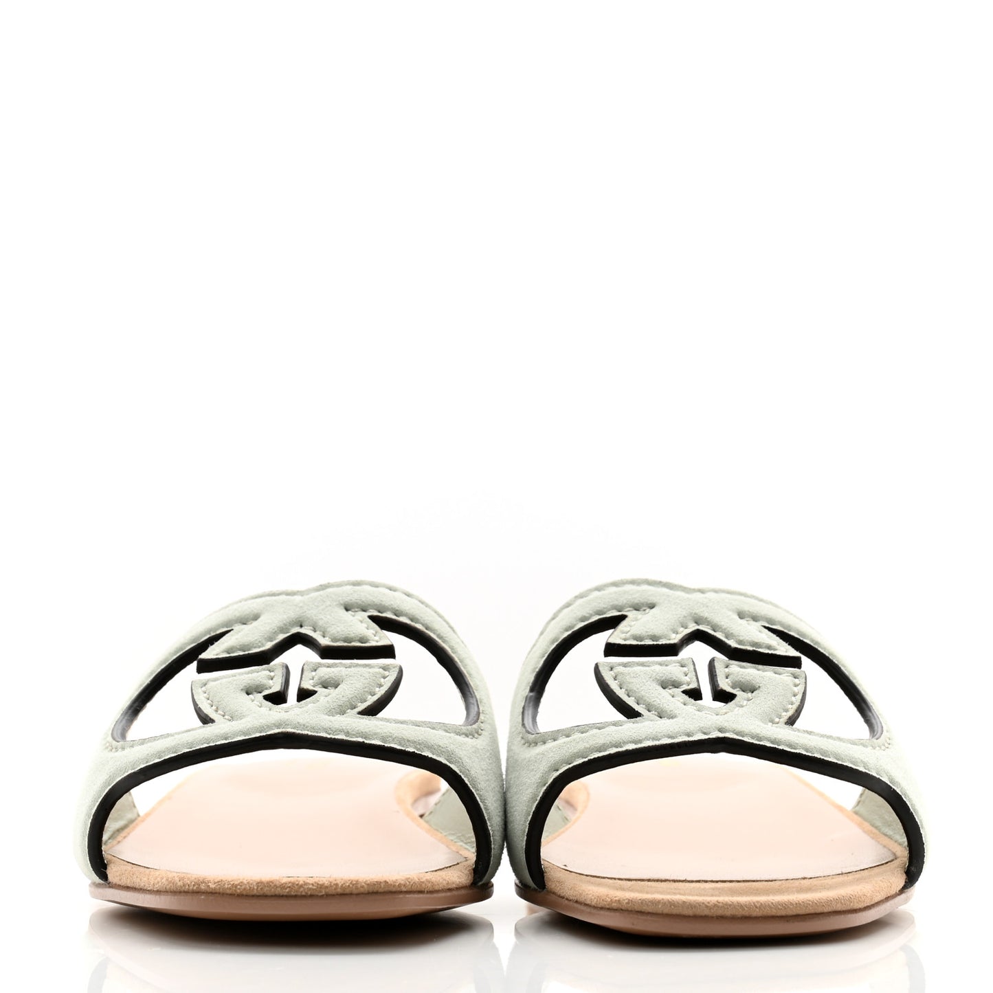 Kid Scamosciato Interlocking G Cut Out Slide Sandals 36 Pale Green