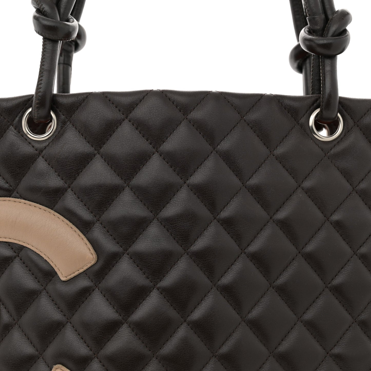 Calfskin Quilted Large Cambon Tote Brown Beige