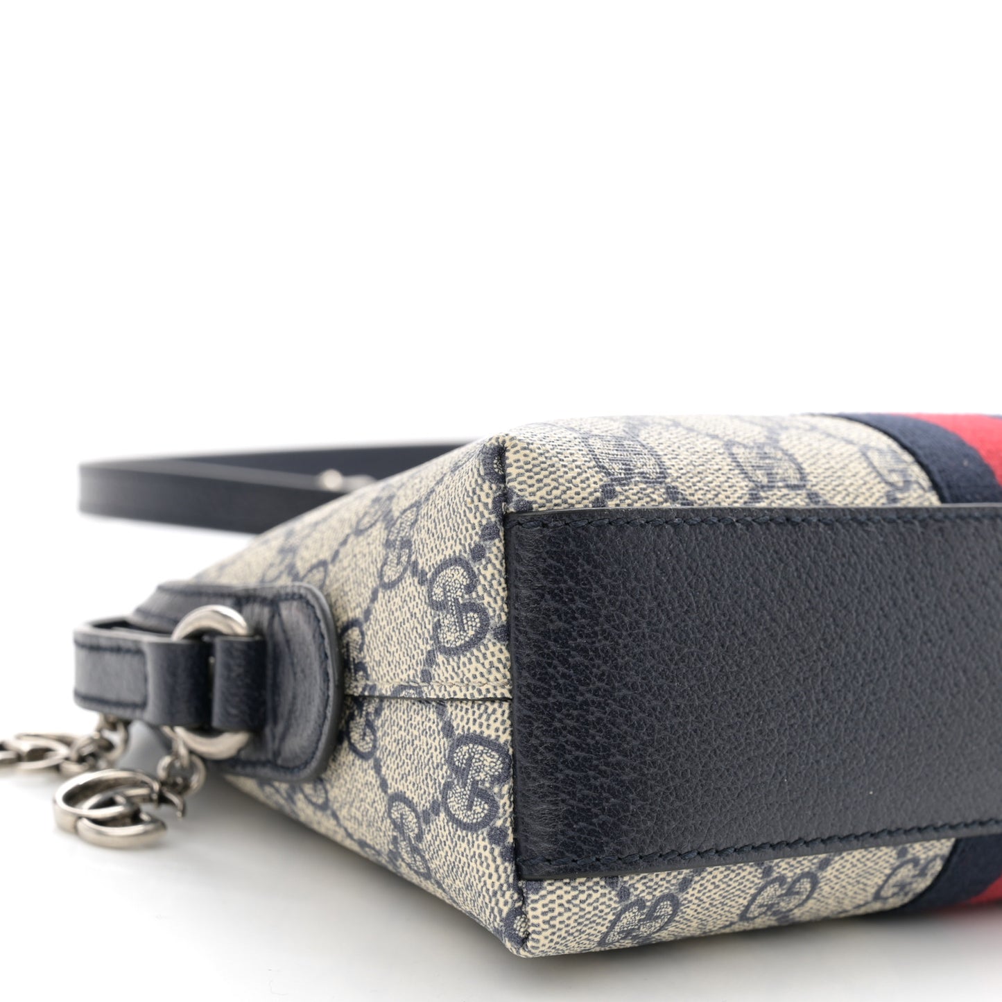 GG Supreme Monogram Textured Dollar Calfskin Web Small Ophidia Dome Shoulder Bag Beige Blue