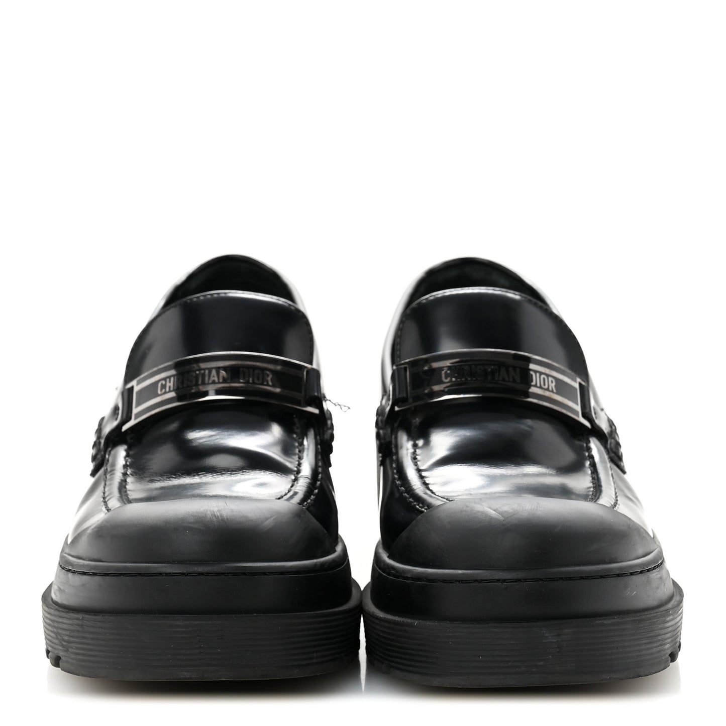 Brushed Calfskin Rubber Dior Code Cap Toe Lug Sole 35mm Loafers 40 Black