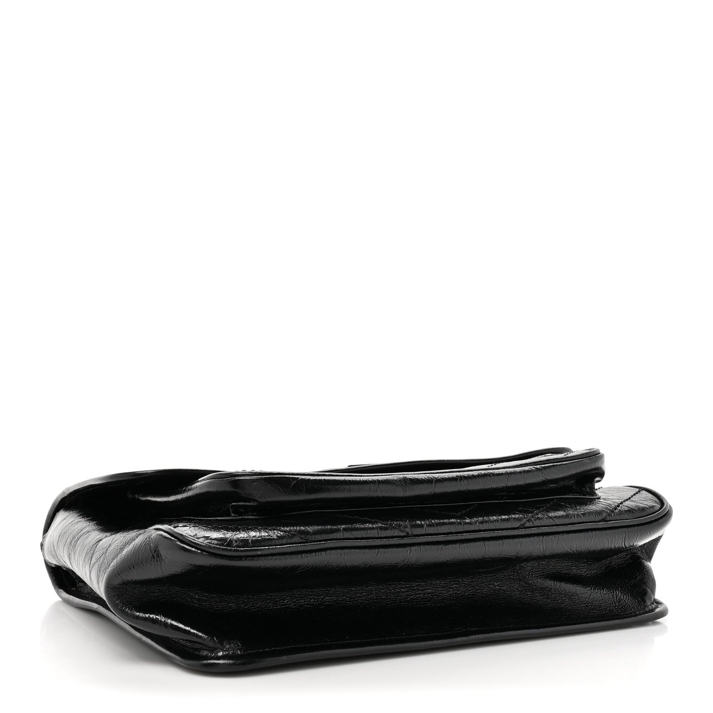 Crinkled Calfskin Matelasse Monogram Medium Niki Chain Satchel Black