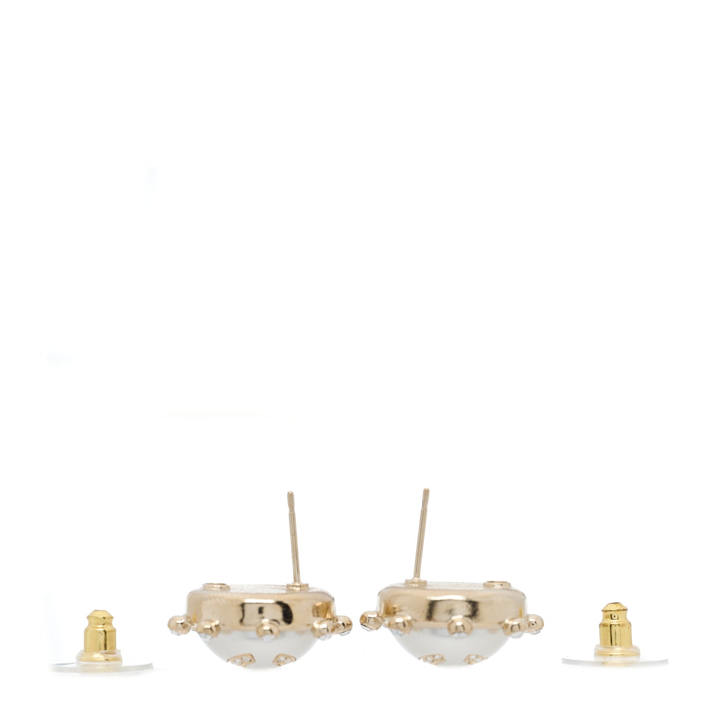 Pearl Crystal CC Round Earrings Gold