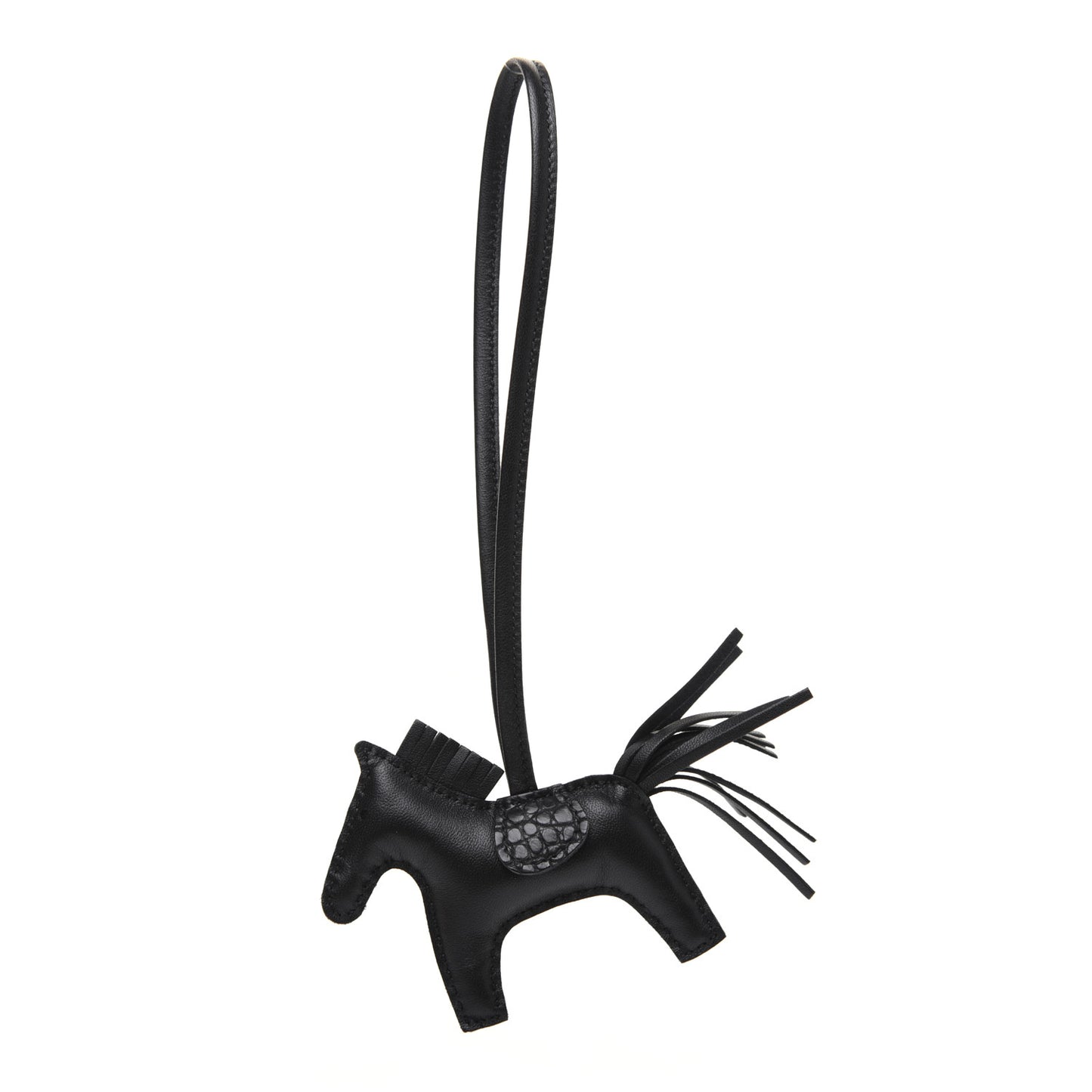 Milo Lambskin Matte Alligator Touch Grigri Rodeo Horse Bag Charm PM So Black