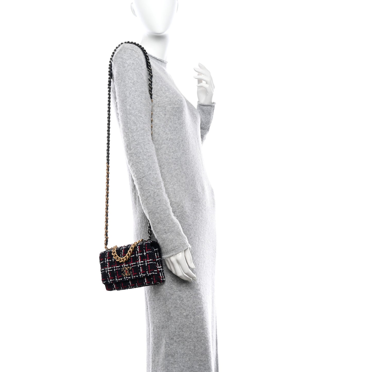 Tweed Quilted Chanel 19 Wallet On Chain WOC White Navy Blue Red
