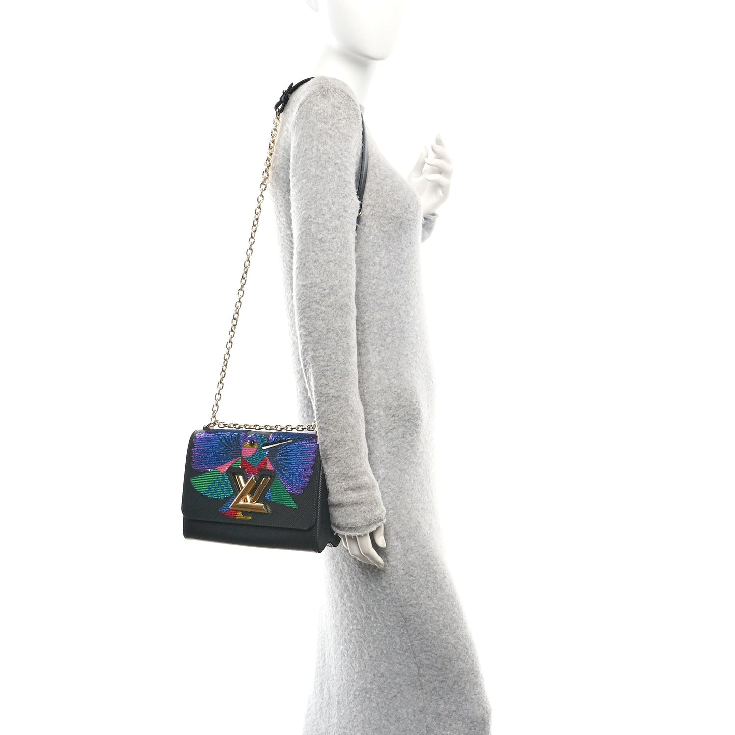Epi Sequin Bird Twist Shoulder Bag MM Black