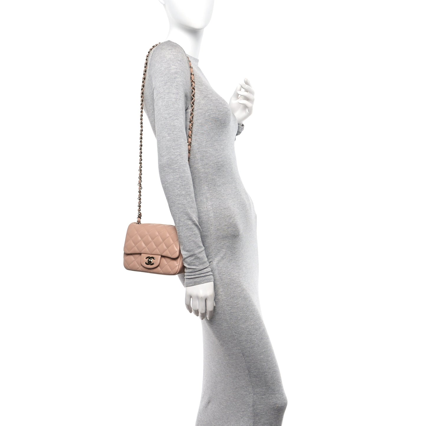 Lambskin Quilted Mini Square Flap Beige