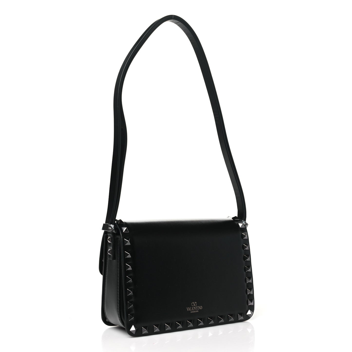 Smooth Calfskin Enamel Tonal Small Rockstud23 Shoulder Bag Black