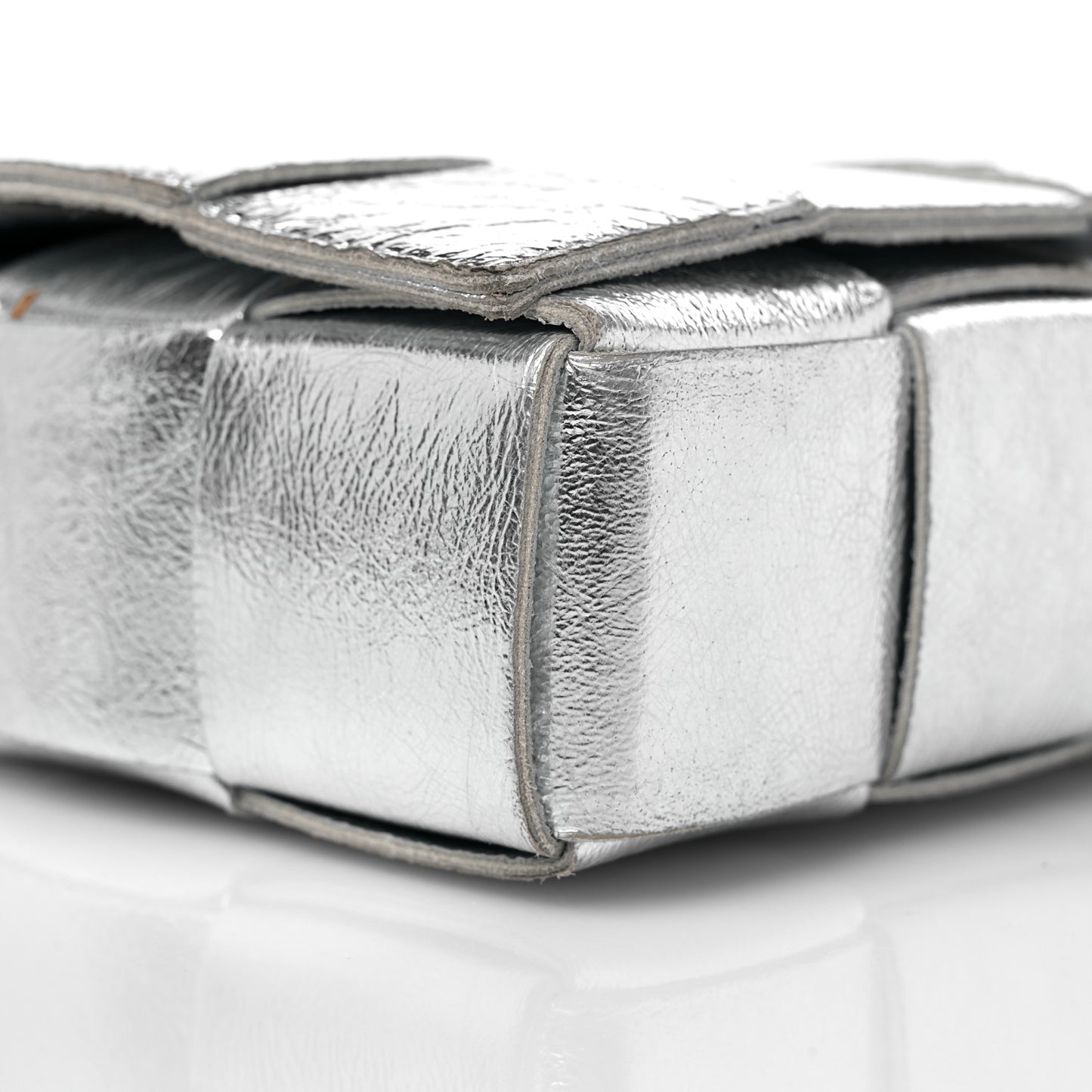 Metallic Lambskin Maxi Intrecciato Cassette Crossbody Bag Silver
