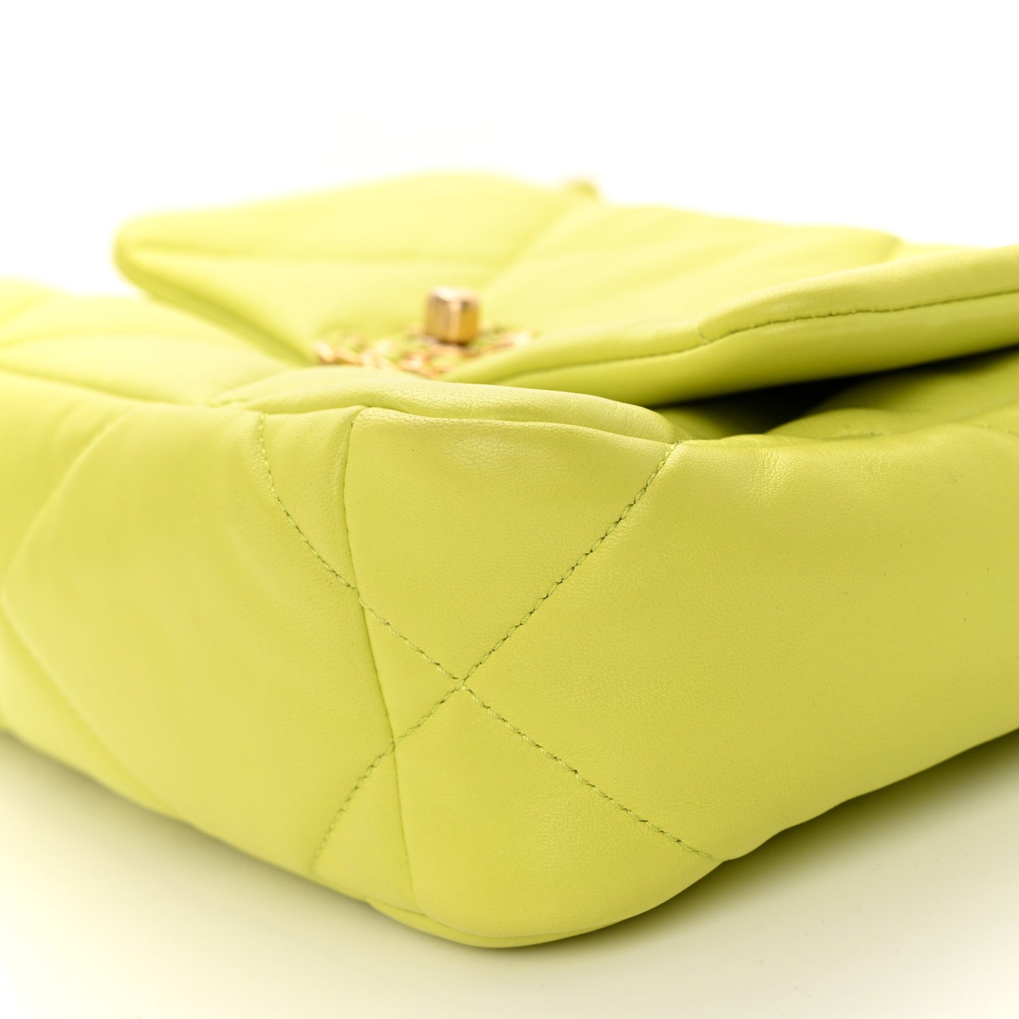 Shiny Lambskin Quilted Medium Chanel 19 Flap Neon Yellow