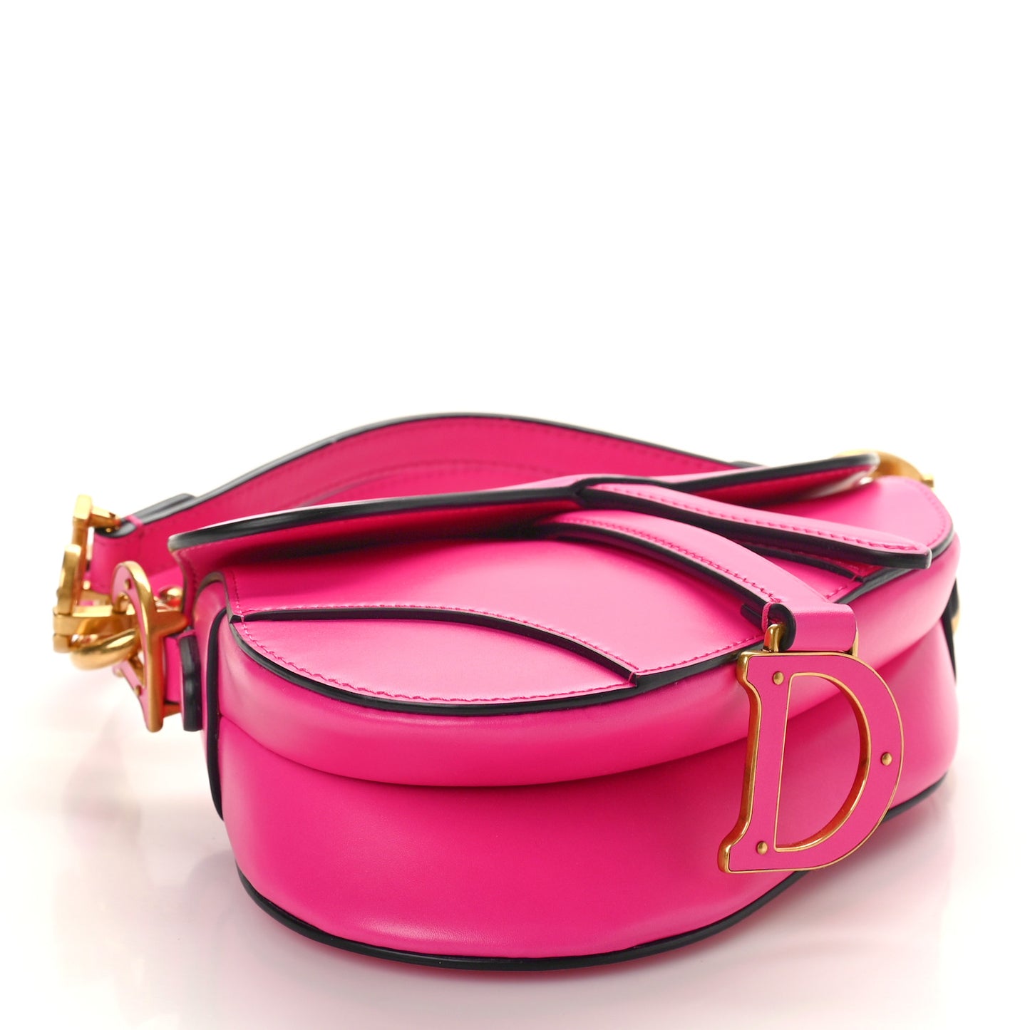 Supple Calfskin Mini Saddle Bag With Strap Passion Pink
