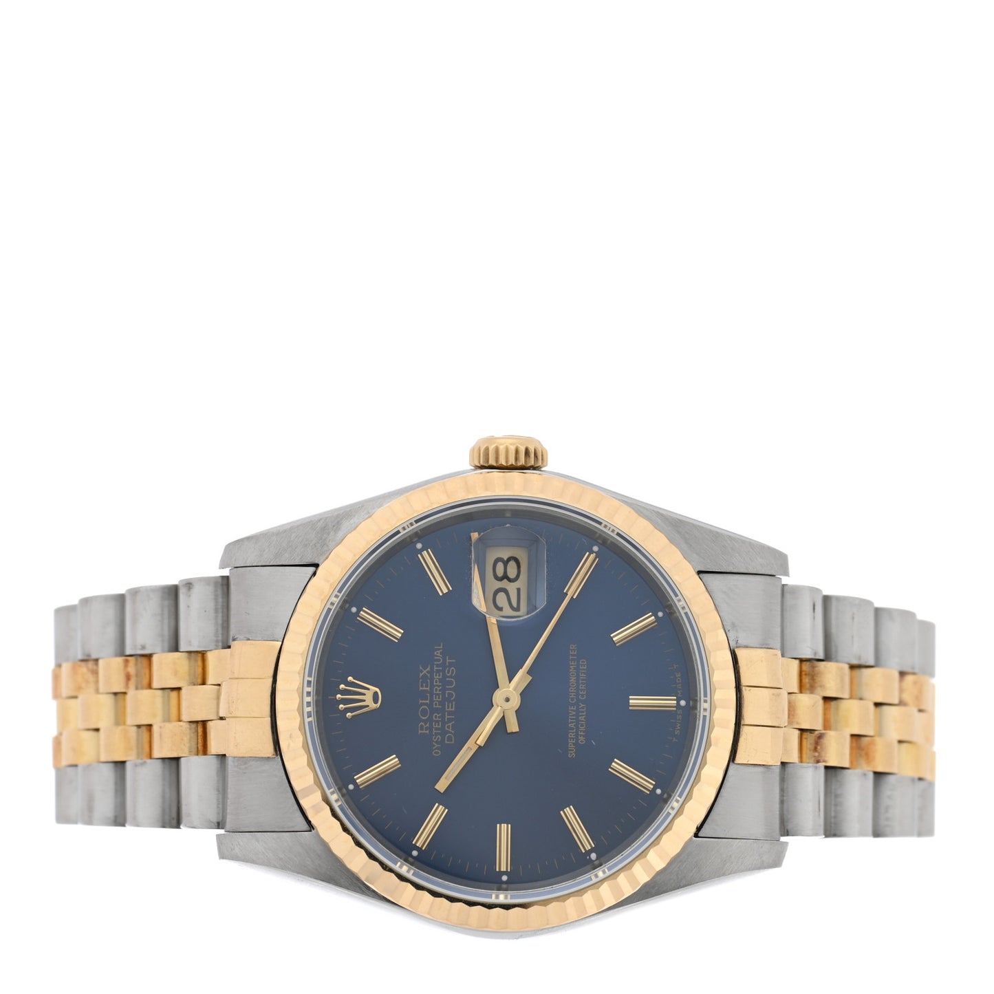 Stainless Steel 18K Yellow Gold 36mm Oyster Perpetual Datejust Watch Blue 16233