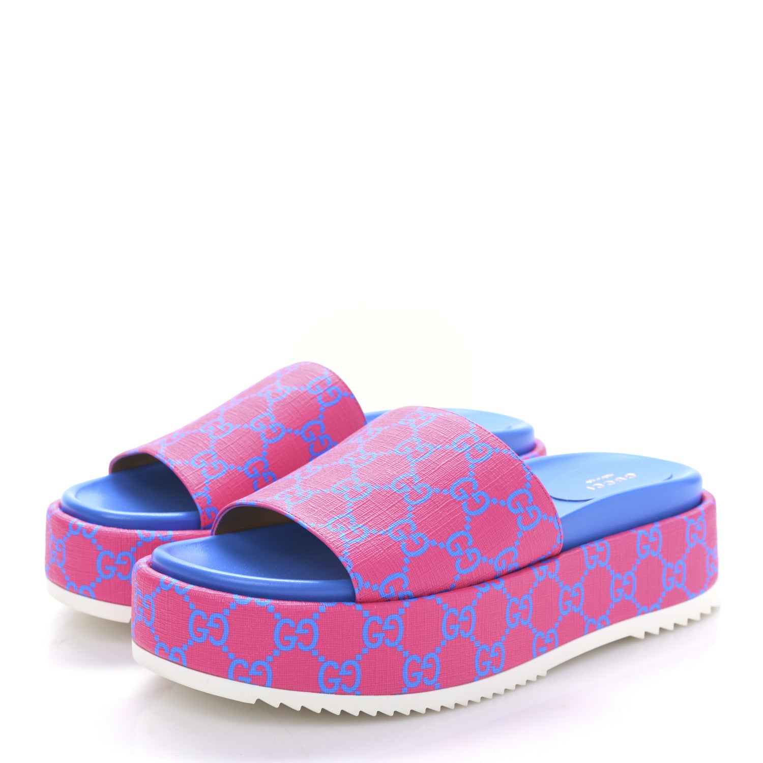 Gucci GG Supreme Joy Monogram Angelina Platform Slide Sandals 39.5 Fuxia Blue 3 of 8