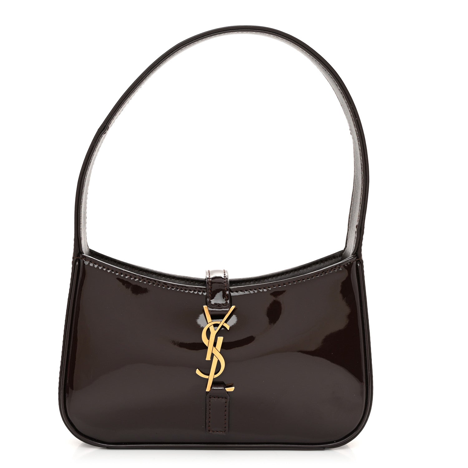 Saint Laurent Patent Calfskin Le 5 A 7 Mini Hobo Spicy Chocolate 1 of 10
