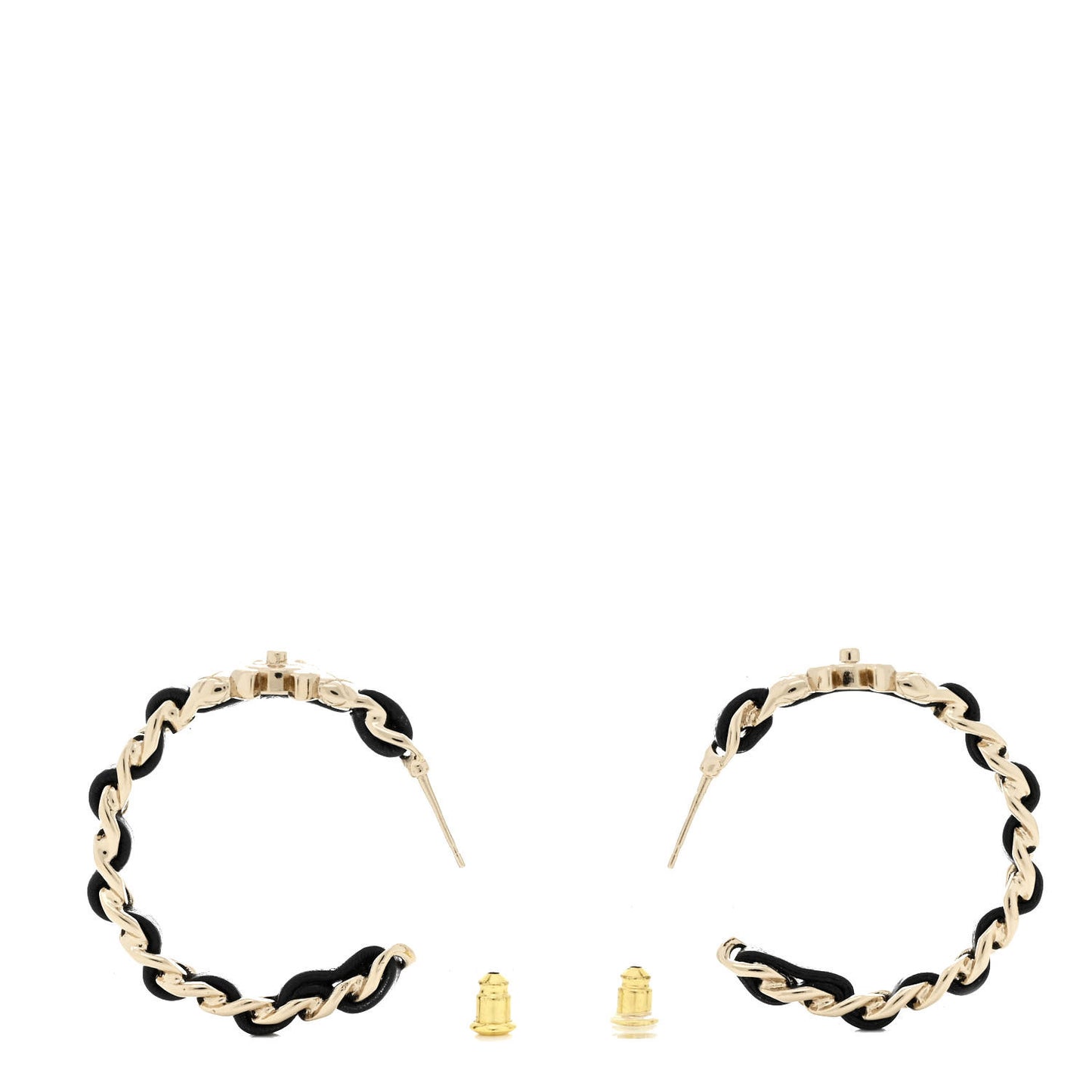 Metal Lambskin Quilted CC Turnlock Chain Hoop Earrings Gold Black