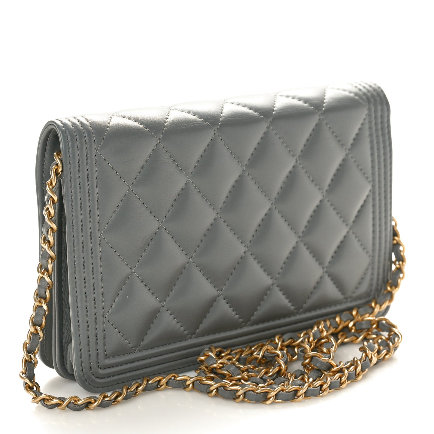 Lambskin Quilted Boy Wallet On Chain WOC Grey