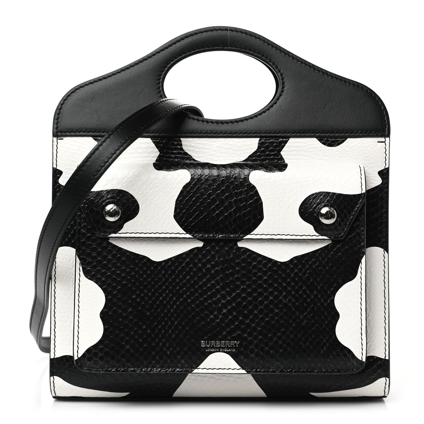Calfskin Snakeskin Cow Print Mini Pocket Bag Black White
