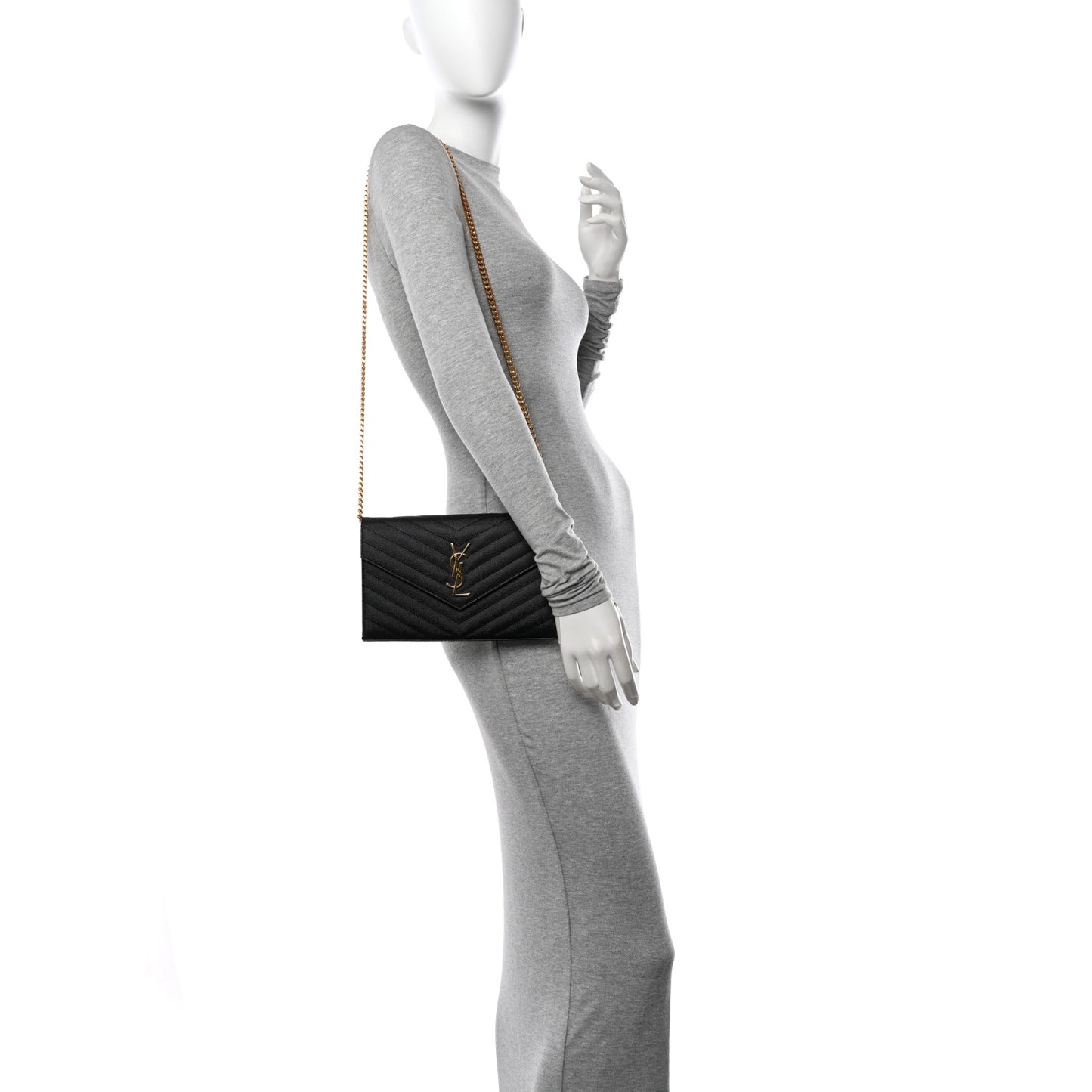 Grain De Poudre Matelasse Chevron Monogram Chain Wallet Black