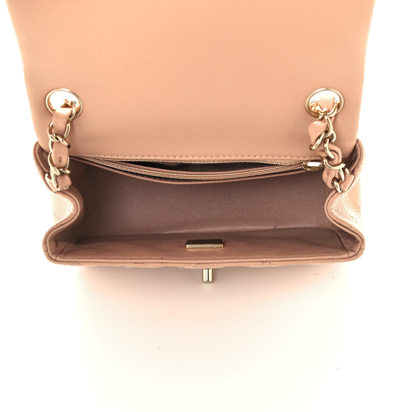 Lambskin Quilted Mini Square Flap Beige