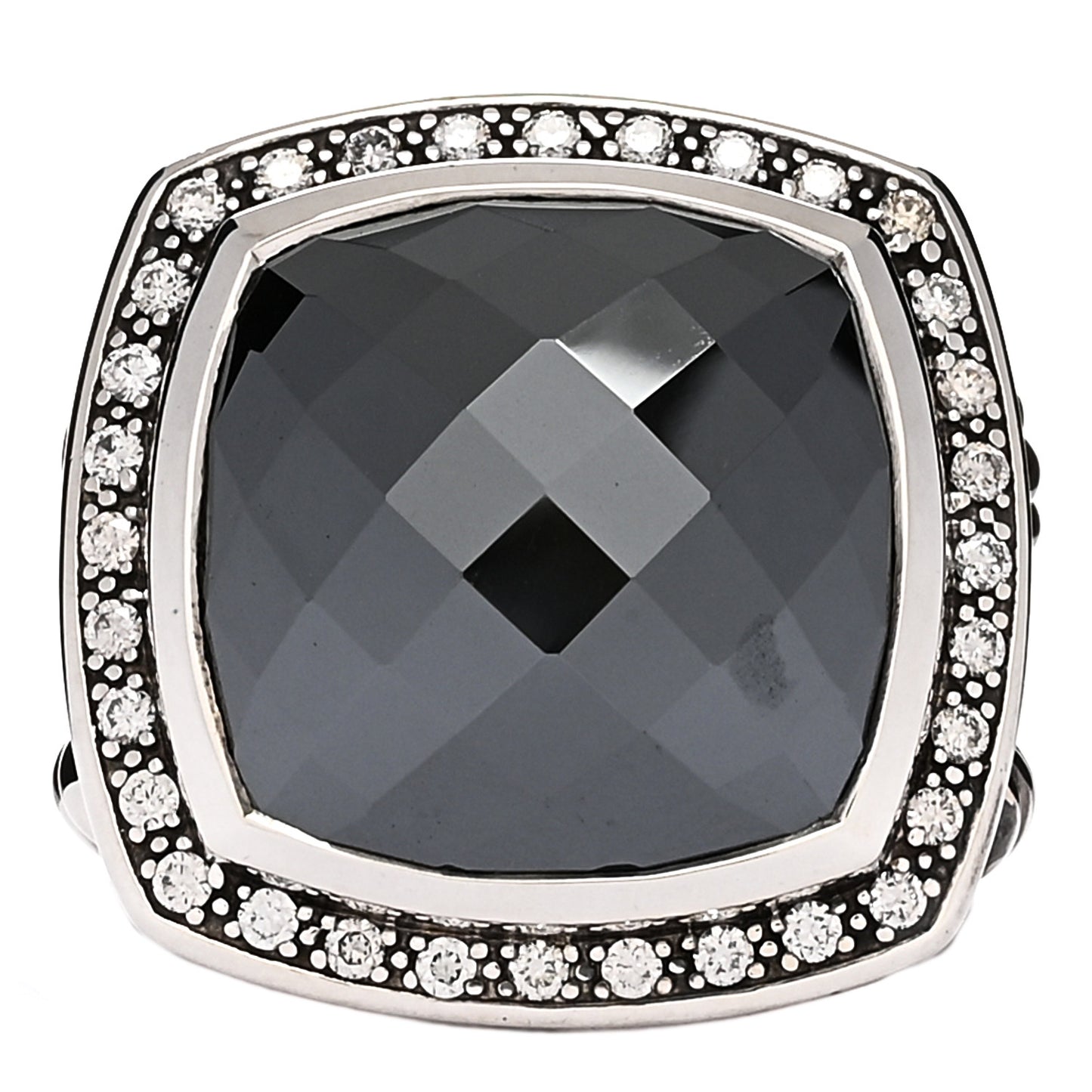 Sterling Silver Diamond Hematine 17mm Albion Ring 53 6.5