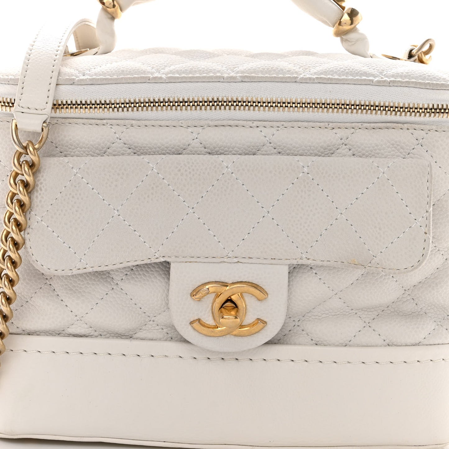 Iridescent Grained Calfskin Globe Trotter Vanity Case White