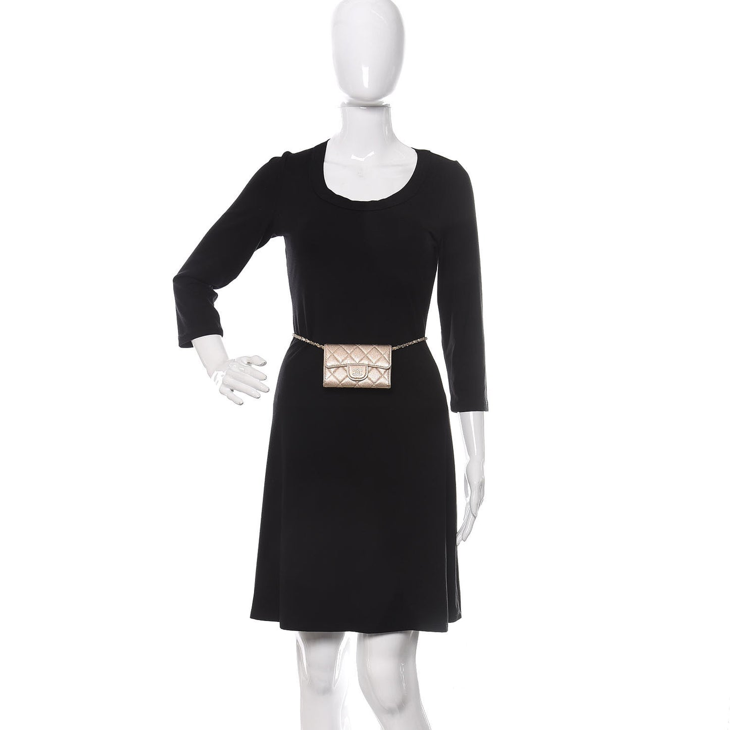 Metallic Lambskin Quilted Flap Chain Waist Bag Gold