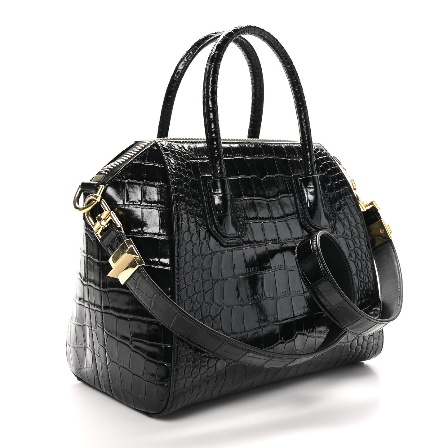 Calfskin Crocodile Embossed Small Antigona Black