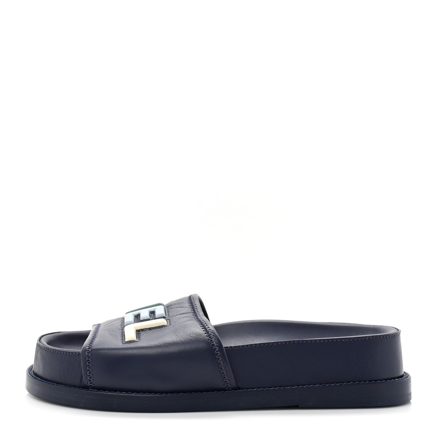 Lambskin Cha-Nel Mule Sandals 36.5 Navy Multicolor