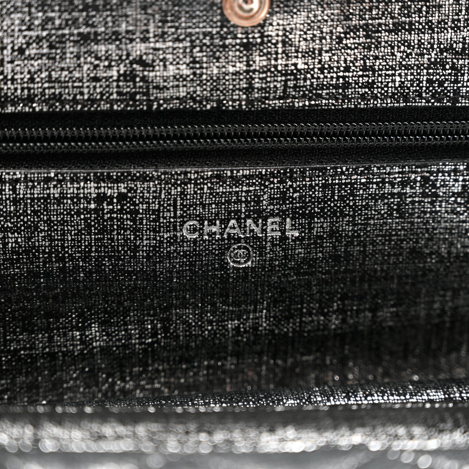 Chanel Metallic Fabric Quilted Wallet On Chain WOC Silver Black 6 of 8