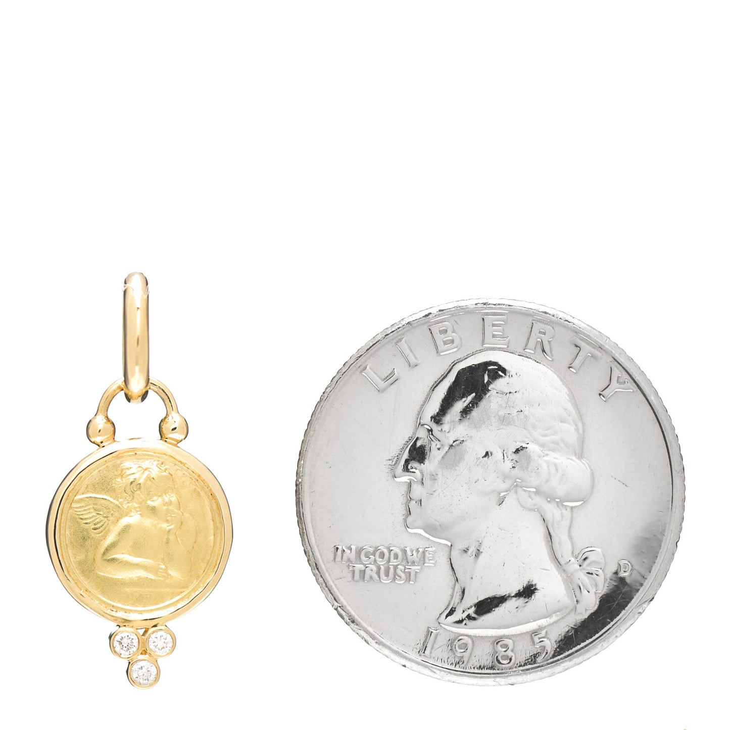 18K Yellow Gold Diamond 10mm Angel Pendant