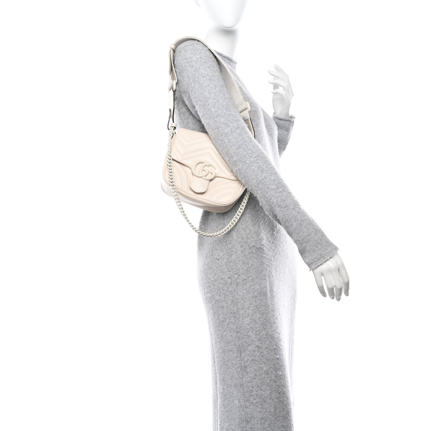 Calfskin Matelasse Monochrome Mini GG Marmont Crossbody Shoulder Bag White