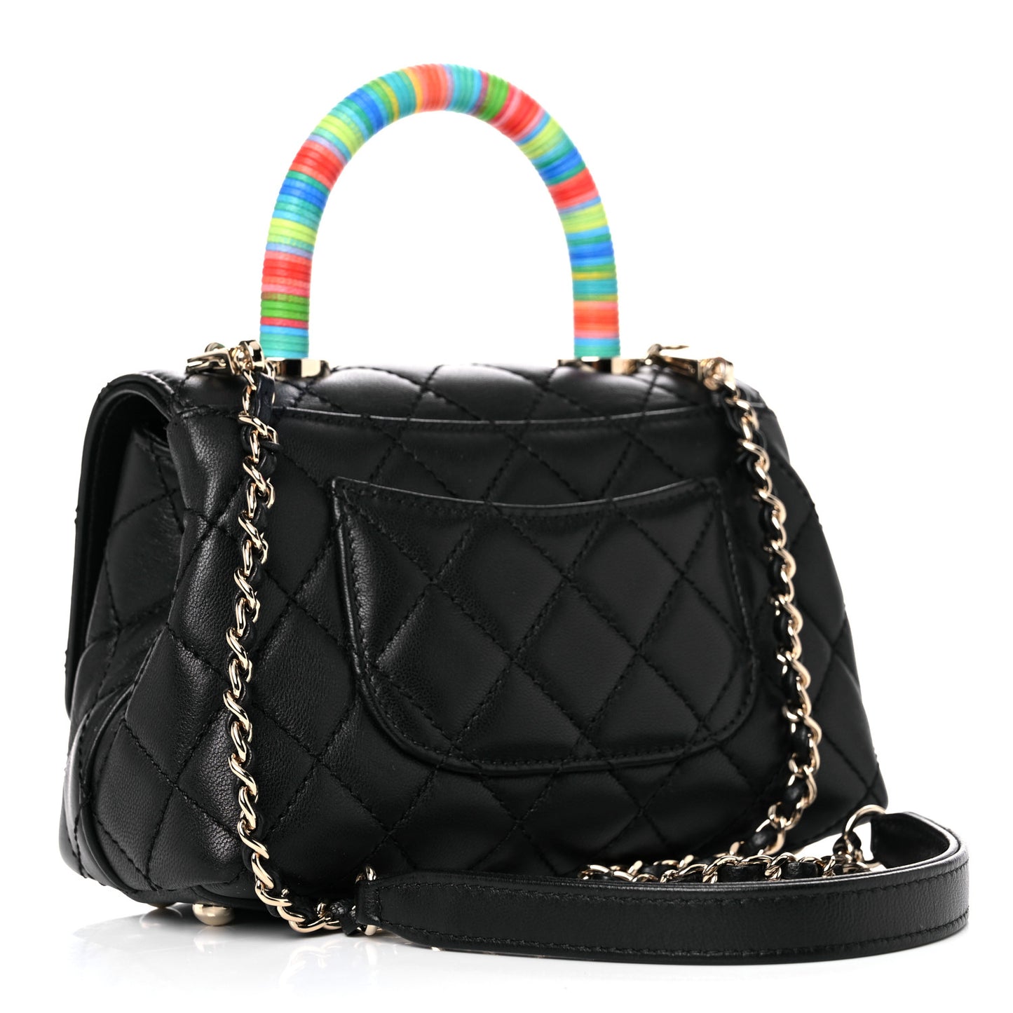 Goatskin Quilted Rainbow Extra Mini Coco Handle Flap Black