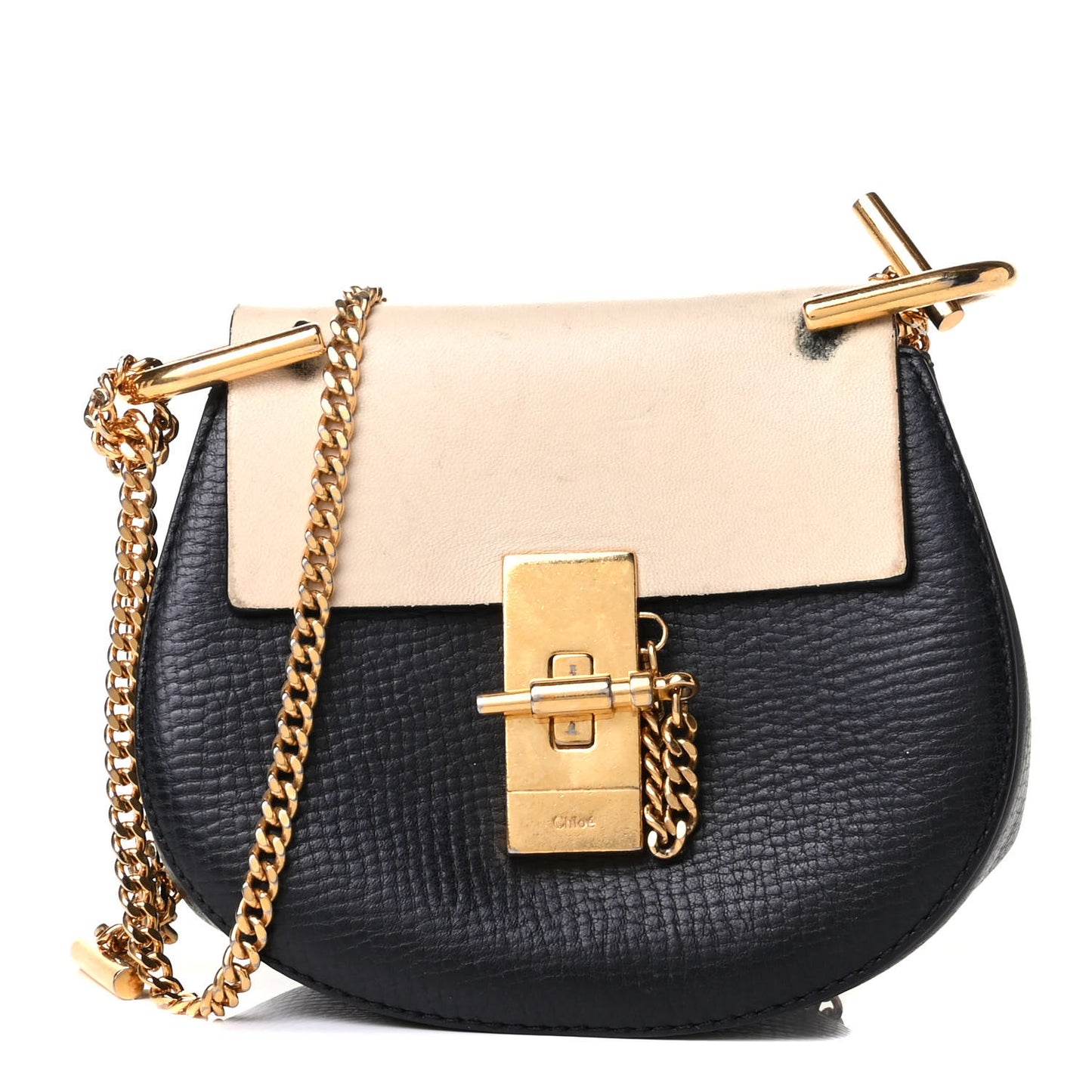 Grained Calfskin Lambskin Mini Bi-Color Drew Shoulder Bag Black Powder Beige