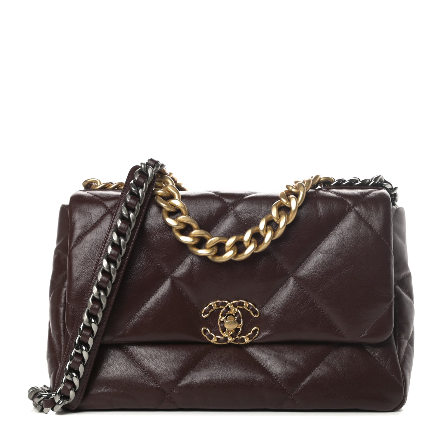 Lambskin Quilted Large Chanel 19 Flap Dark Brown