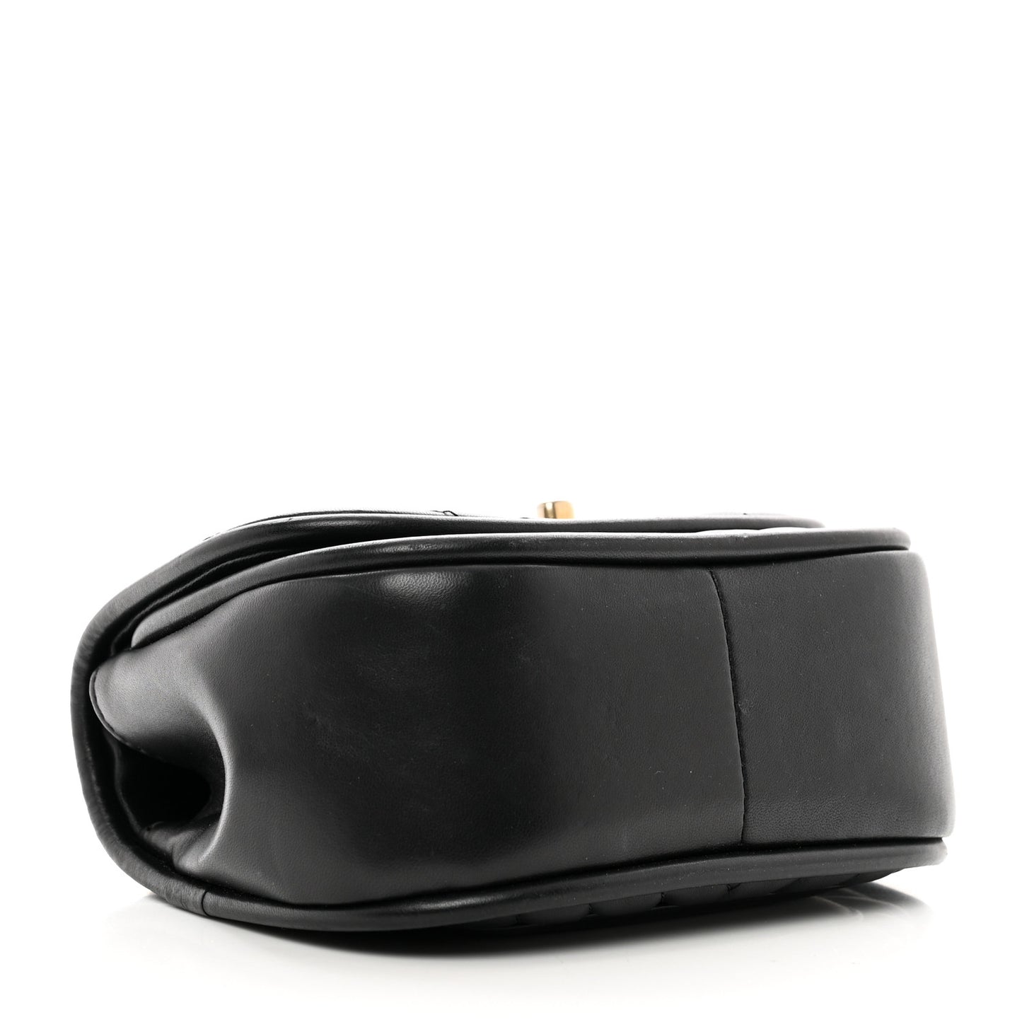 Lambskin Reverse Chevron Quilted Mini Round Top Handle Flap Black