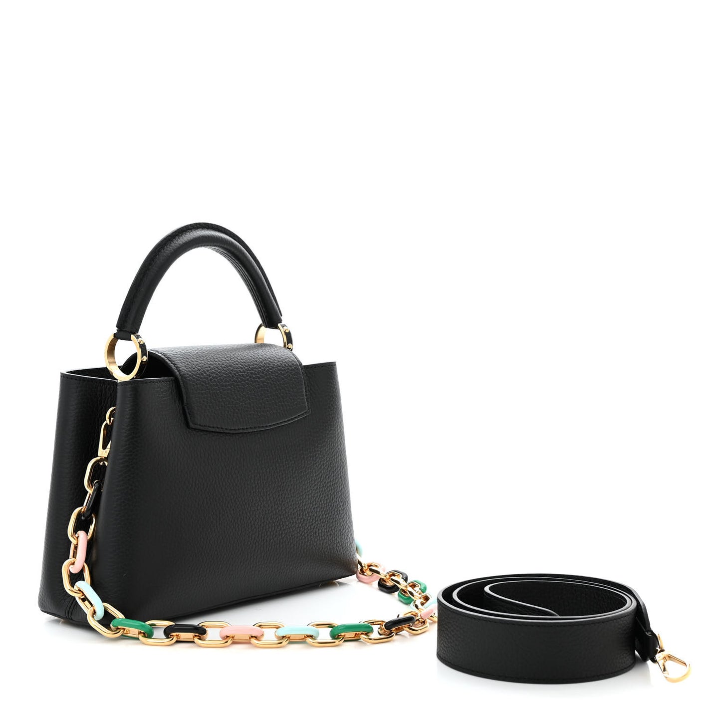Taurillon Enamel Chain Capucines BB Black Multicolor