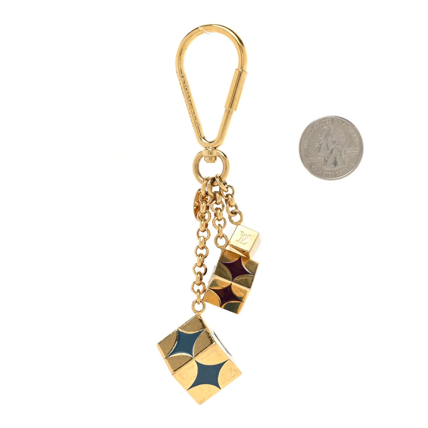 Damier Cubes Bag Charm Key Holder Gold