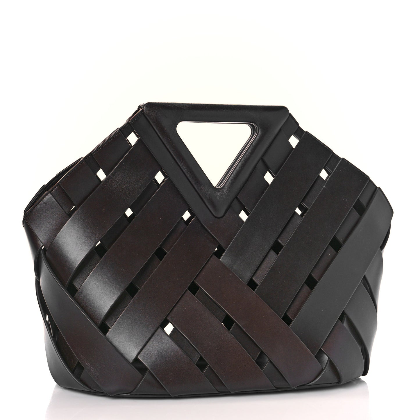 Calfskin V Woven Drawstring Tote Dark Brown
