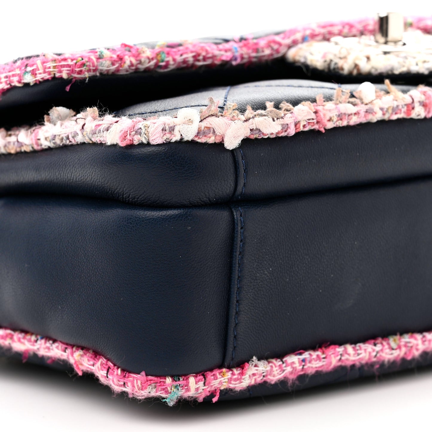 Lambskin Tweed Quilted Elegant Trim Flap Navy