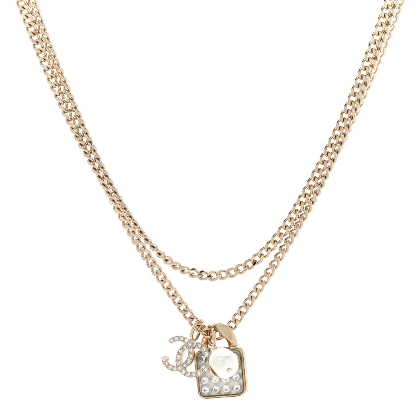 Crystal Pearl Resin CC Drop Multi Strand Chain Necklace Gold Pearly White
