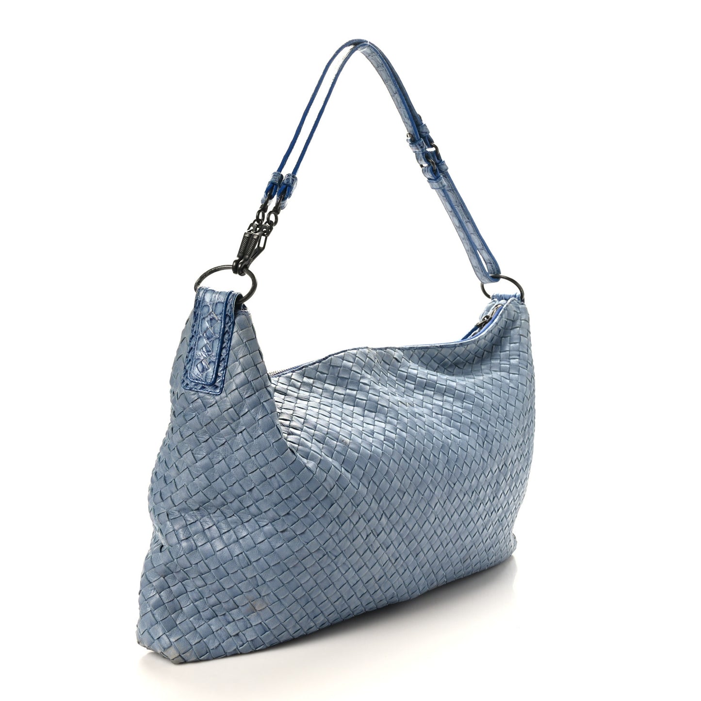Nappa Torchon Alligator Intrecciato Hobo Bag Light Blue
