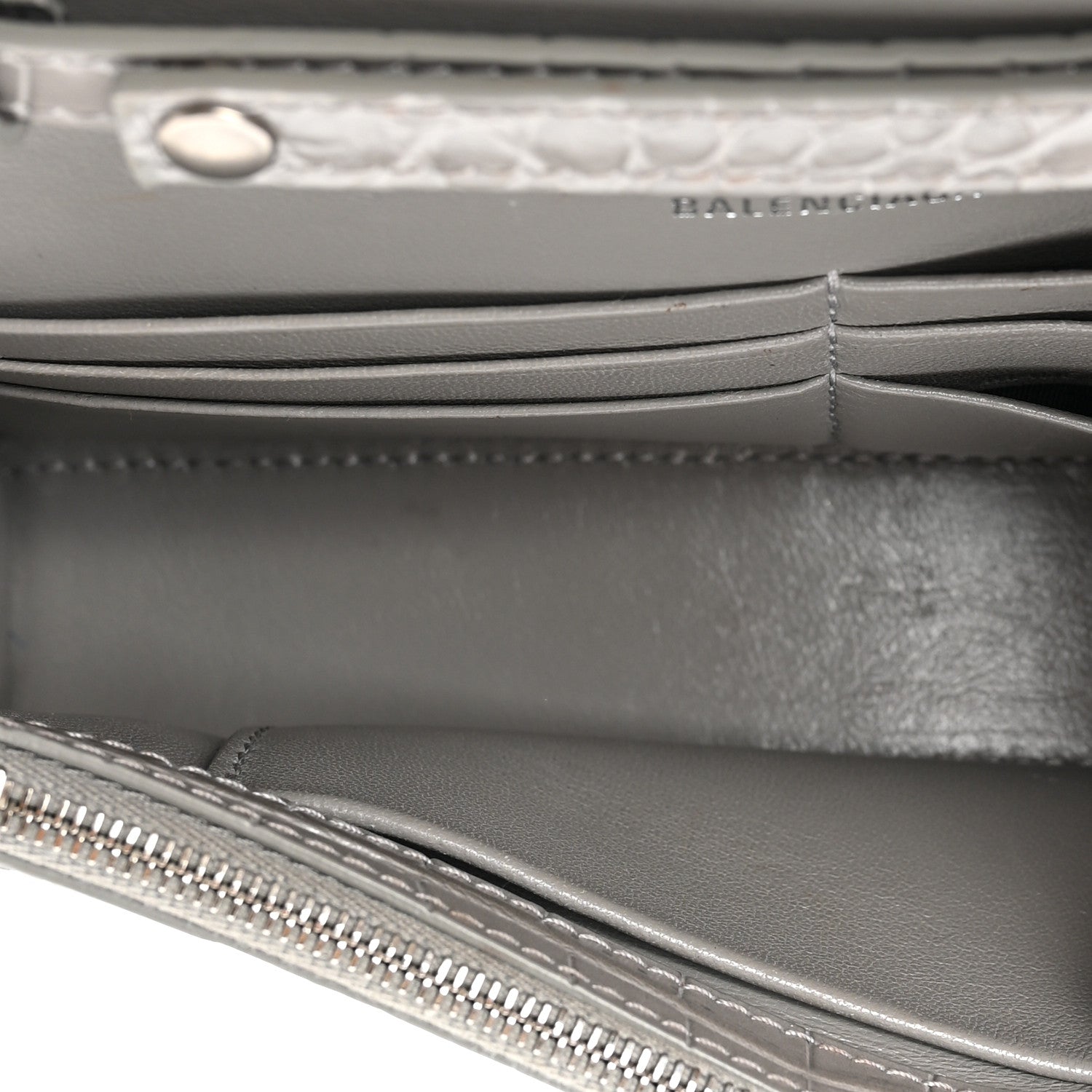 Balenciaga Shiny Calfskin Crocodile Embossed Hourglass Chain Bag Steel Grey 6 of 15