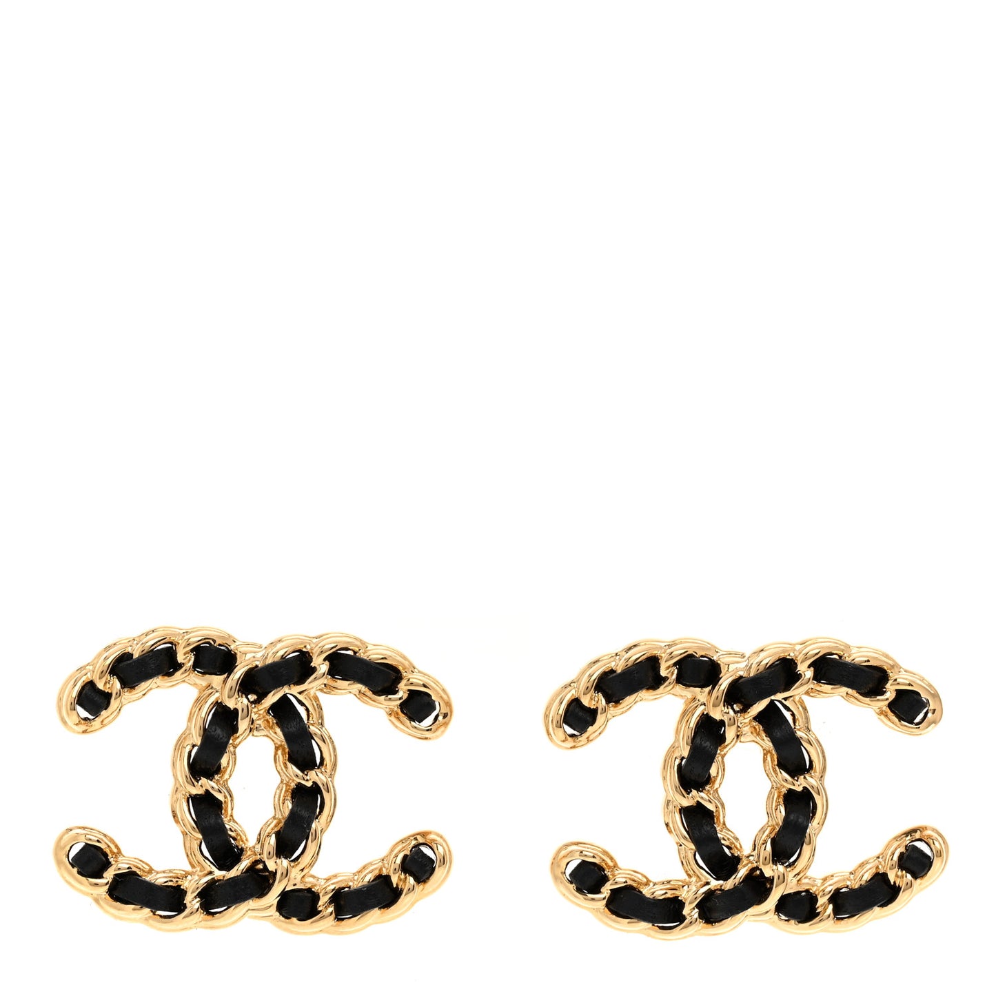 Lambskin CC Chain Earrings Black Gold