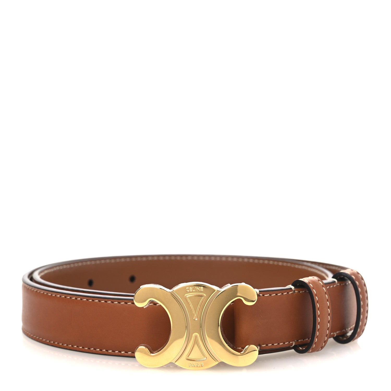 Celine Box Calfskin Medium 25mm Triomphe Belt 75 30 Tan 1856304