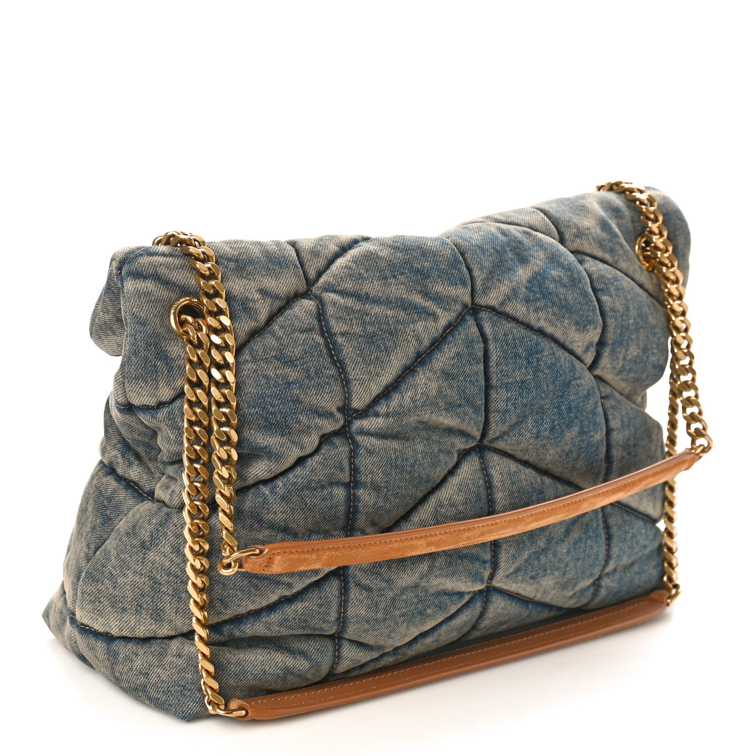 Saint Laurent Denim Quilted Medium Loulou Puffer Monogram Chain Satchel Blue Cinnamon 2 of 8
